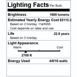 TCP LED Light Bulb (04672) -Home Lighting Store 04672 Lighting Facts Labelmd