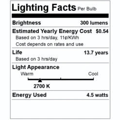 Feit Electric LED Light Bulb (2 Pack) (14768) -Home Lighting Store 14768 Lighting Facts Labelmd