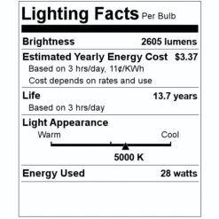 Feit Electric LED Light Bulb (15729) -Home Lighting Store 15729 Lighting Facts Labelmd