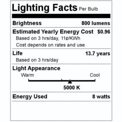 Feit Electric LED Light Bulb (15758) -Home Lighting Store 15758 Lighting Facts Labelmd