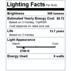Satco LED Light Bulb (2-Pack) (20562) 7 Satco LED Light Bulb (2-Pack) (20562) -Home Lighting Store 20562 Lighting Facts Labelmd