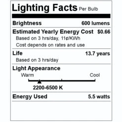 Bulbrite LED Light Bulb (293120) -Home Lighting Store 293120 Lighting Facts Labelmd