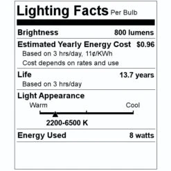 Bulbrite LED Filament Smart Light Bulb (293125) -Home Lighting Store 293125 Lighting Facts Labelmd