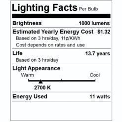 Feit Electric LED Light Bulb (36872) -Home Lighting Store 36872 Lighting Facts Labelmd